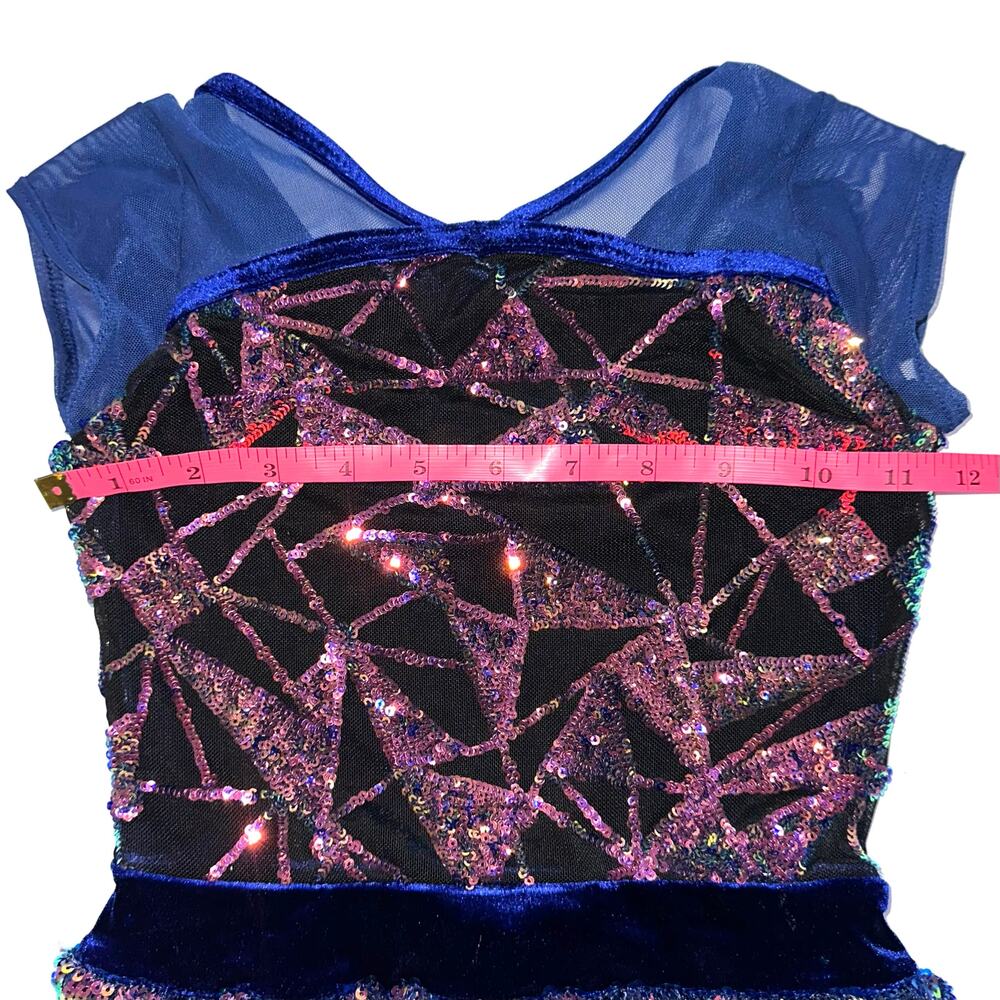 Weissman Showtime Girls ‘Misbehave’ Dance Blue Velvet Sequin Fringe Dress SC - Picture 15 of 16